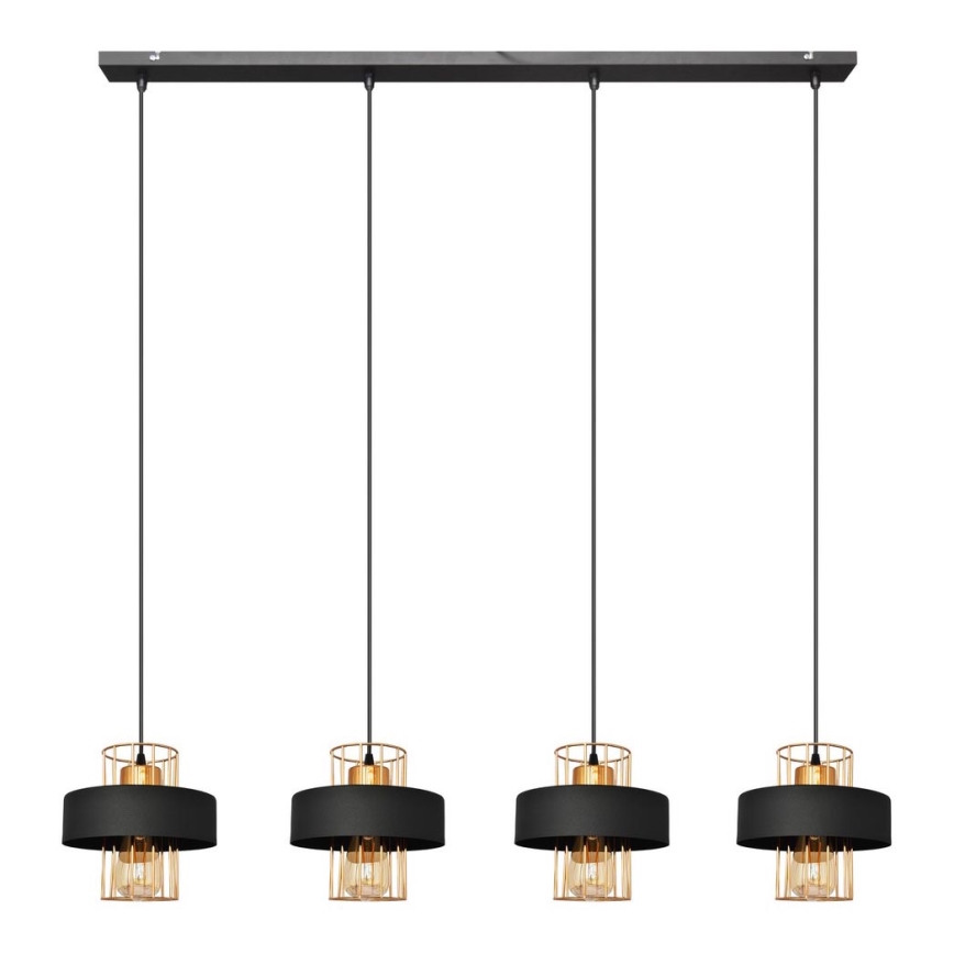 Luster na lanku VOLTA 4xE27/15W/230V čierna/zlatá