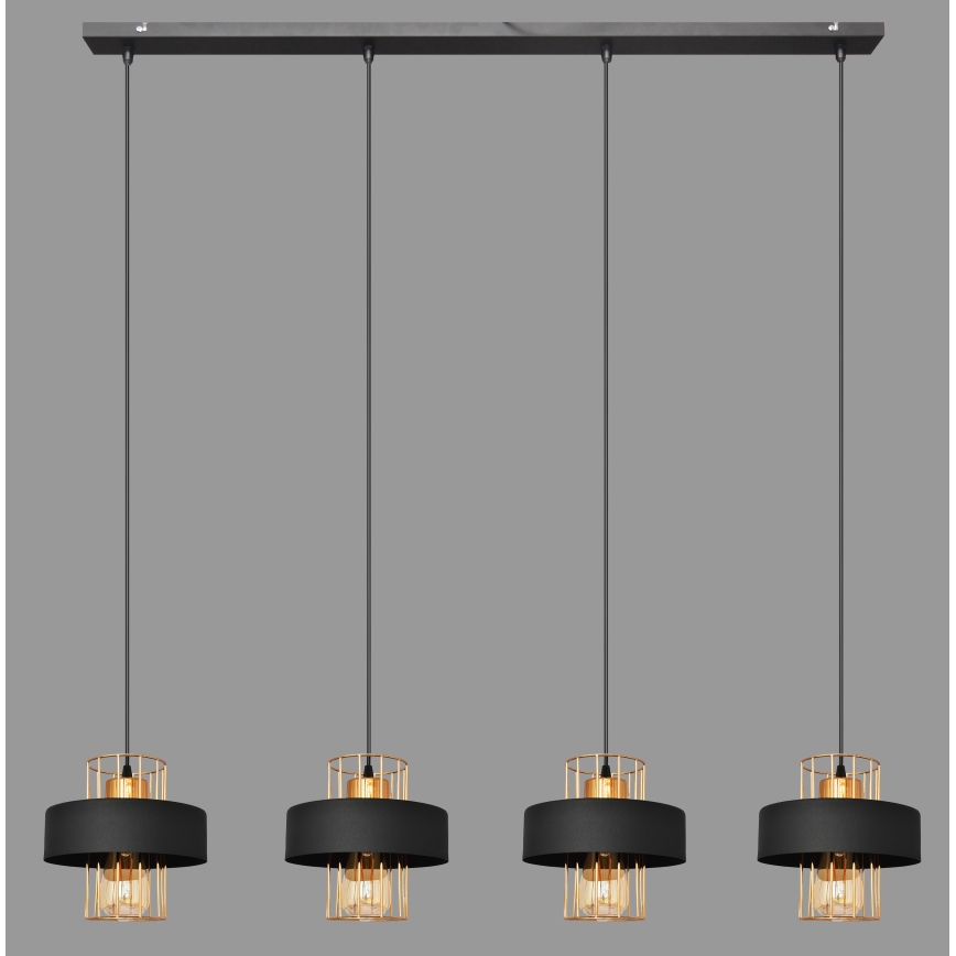 Luster na lanku VOLTA 4xE27/15W/230V čierna/zlatá