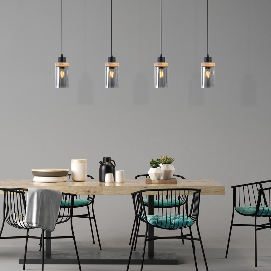 Luster na lanku WOODNEST 1xE27/15W/230V borovica/dymová čierna