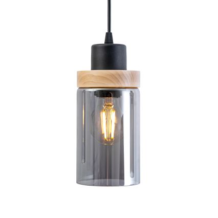 Luster na lanku WOODNEST 1xE27/15W/230V borovica/dymová čierna