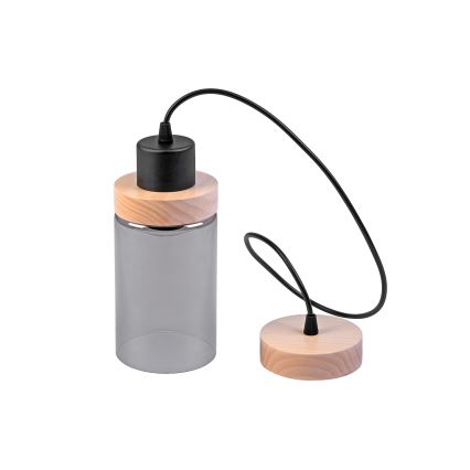 Luster na lanku WOODNEST 1xE27/15W/230V borovica/dymová čierna