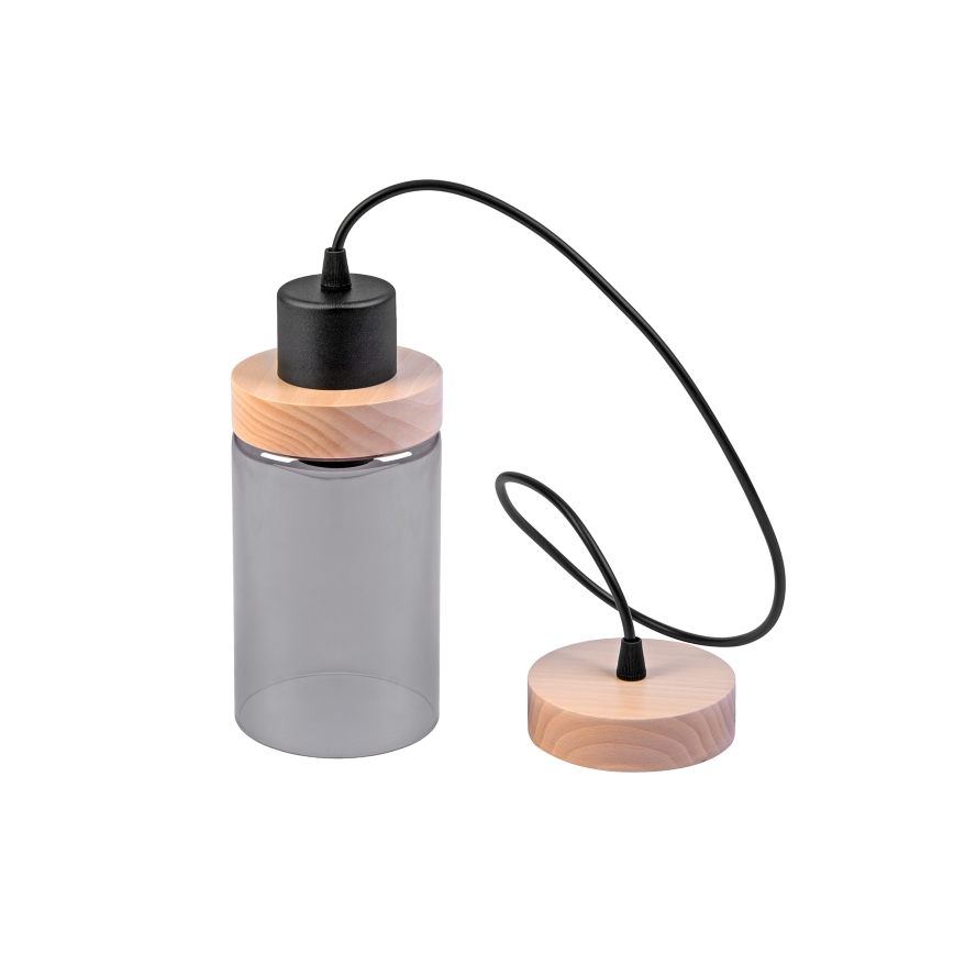 Luster na lanku WOODNEST 1xE27/15W/230V borovica/dymová čierna