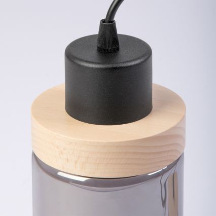 Luster na lanku WOODNEST 1xE27/15W/230V borovica/dymová čierna