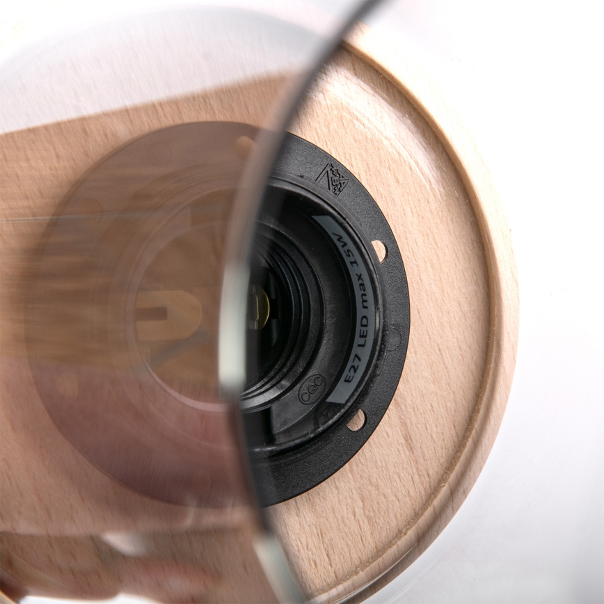 Luster na lanku WOODNEST 1xE27/15W/230V borovica/dymová čierna