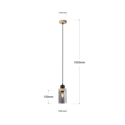 Luster na lanku WOODNEST 1xE27/15W/230V borovica/dymová čierna