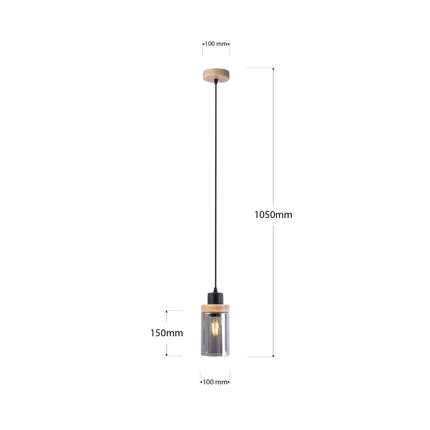 Luster na lanku WOODNEST 1xE27/15W/230V borovica/dymová čierna