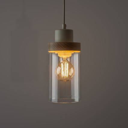 Luster na lanku WOODNEST 1xE27/15W/230V borovica/krémová