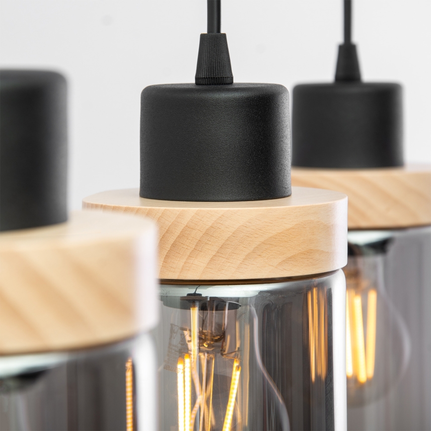 Luster na lanku WOODNEST 3xE27/15W/230V borovica/dymovo čierna