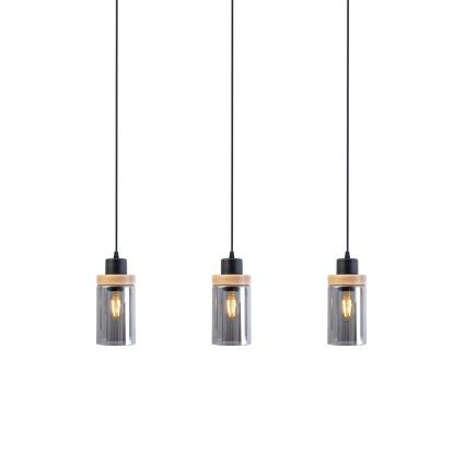 Luster na lanku WOODNEST 3xE27/15W/230V borovica/dymovo čierna