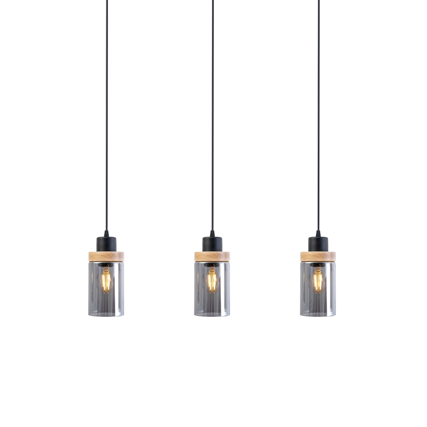 Luster na lanku WOODNEST 3xE27/15W/230V borovica/dymovo čierna