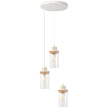 Luster na lanku WOODNEST 3xE27/15W/230V borovica/krémová