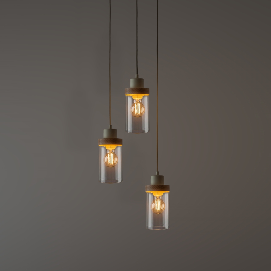 Luster na lanku WOODNEST 3xE27/15W/230V borovica/krémová