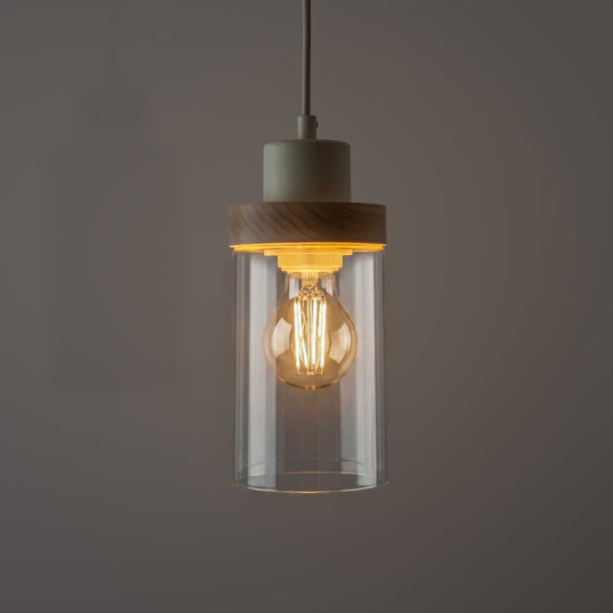 Luster na lanku WOODNEST 3xE27/15W/230V borovica/krémová