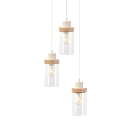 Luster na lanku WOODNEST 3xE27/15W/230V borovica/krémová