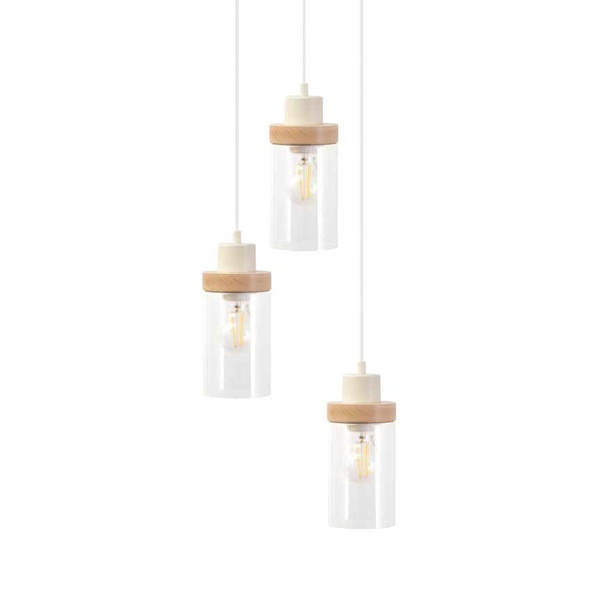 Luster na lanku WOODNEST 3xE27/15W/230V borovica/krémová