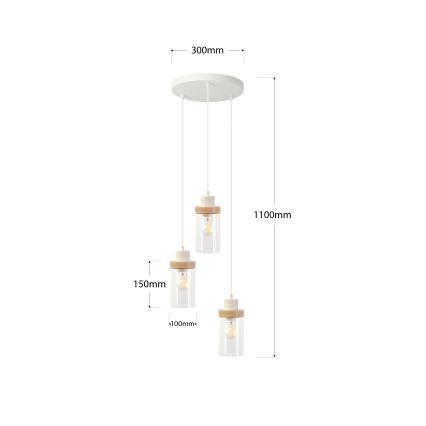 Luster na lanku WOODNEST 3xE27/15W/230V borovica/krémová