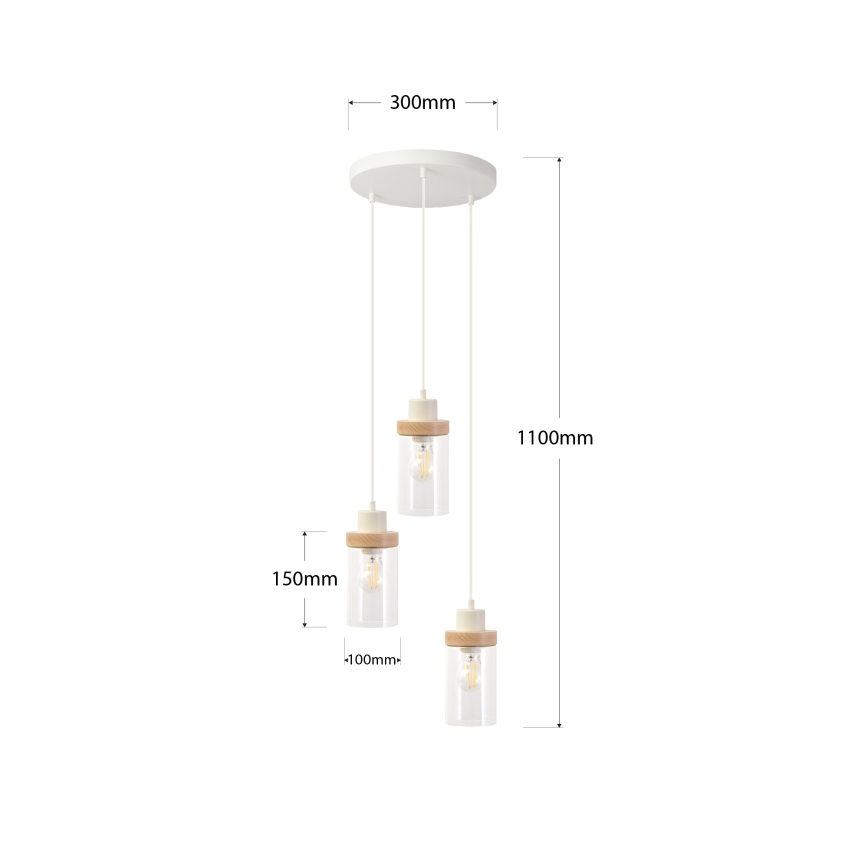Luster na lanku WOODNEST 3xE27/15W/230V borovica/krémová