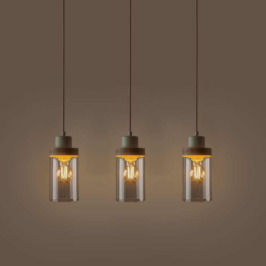 Luster na lanku WOODNEST 3xE27/15W/230V borovica/krémová