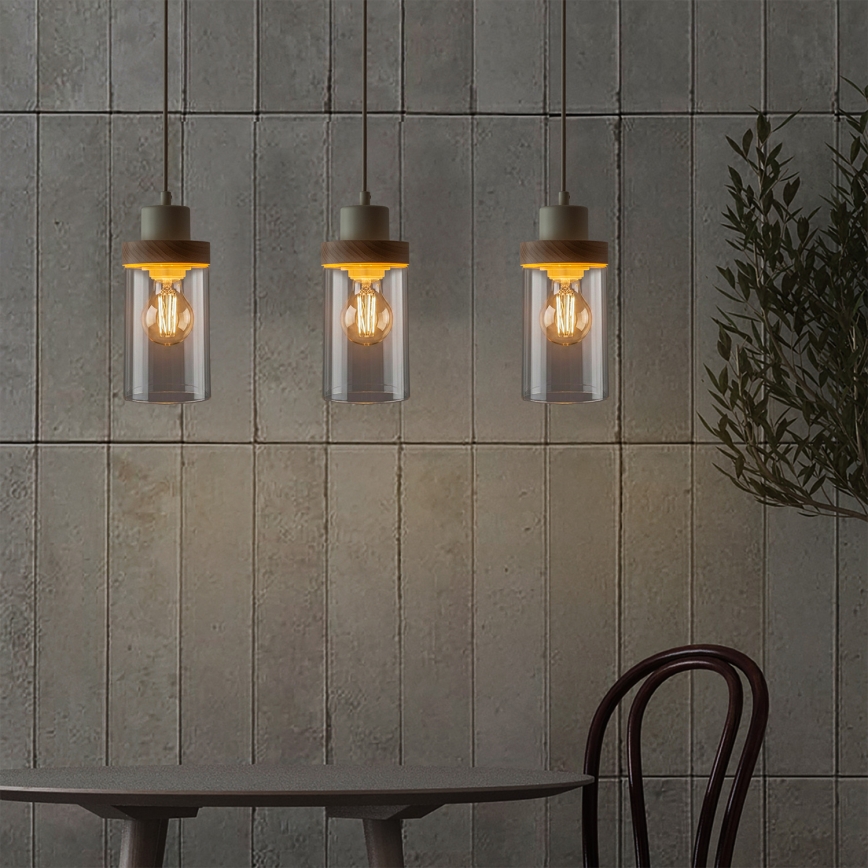 Luster na lanku WOODNEST 3xE27/15W/230V borovica/krémová