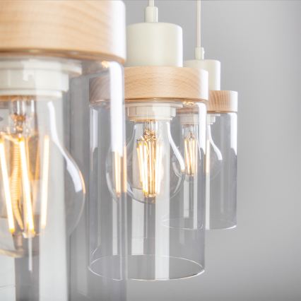 Luster na lanku WOODNEST 3xE27/15W/230V borovica/krémová