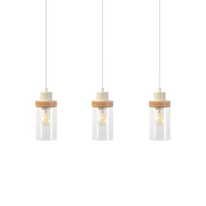 Luster na lanku WOODNEST 3xE27/15W/230V borovica/krémová