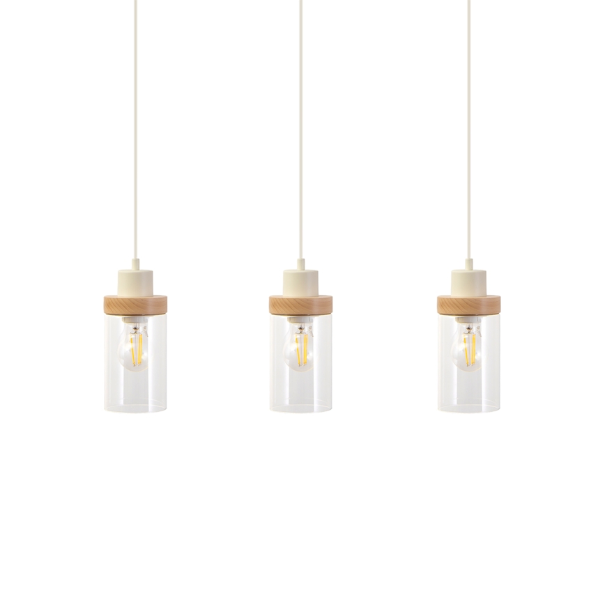 Luster na lanku WOODNEST 3xE27/15W/230V borovica/krémová