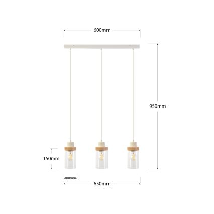 Luster na lanku WOODNEST 3xE27/15W/230V borovica/krémová