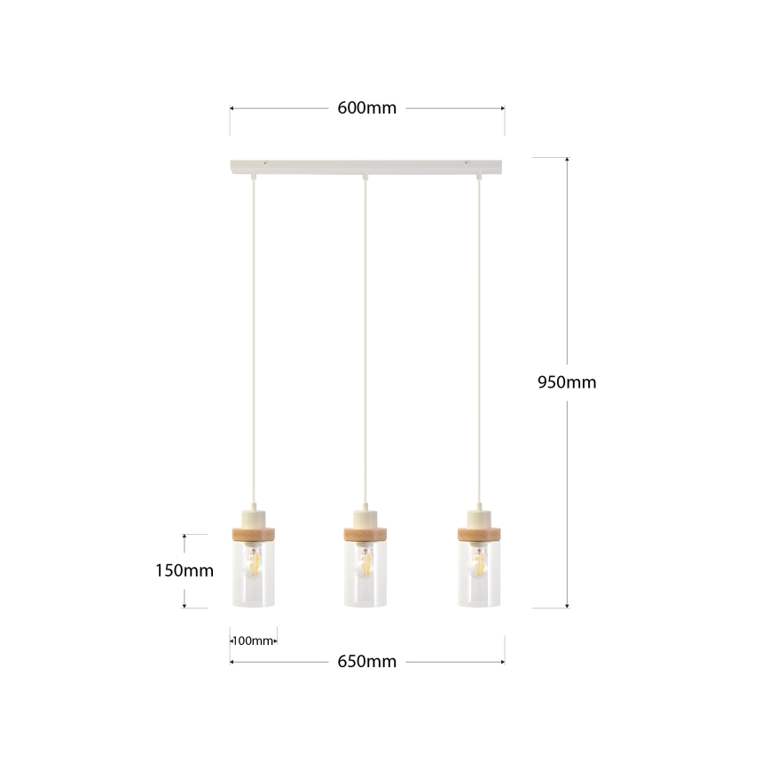Luster na lanku WOODNEST 3xE27/15W/230V borovica/krémová