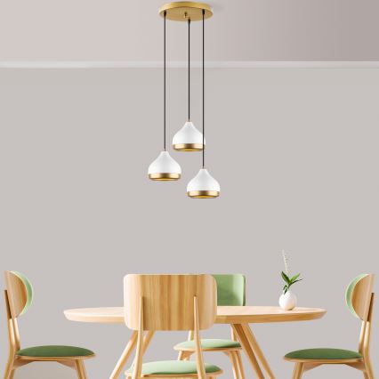 Luster na lanku YILDO 3xE27/40W/230V biela/zlatá