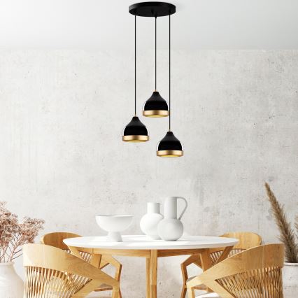 Luster na lanku YILDO 3xE27/40W/230V čierna/zlatá