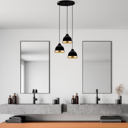 Luster na lanku YILDO 3xE27/40W/230V čierna/zlatá