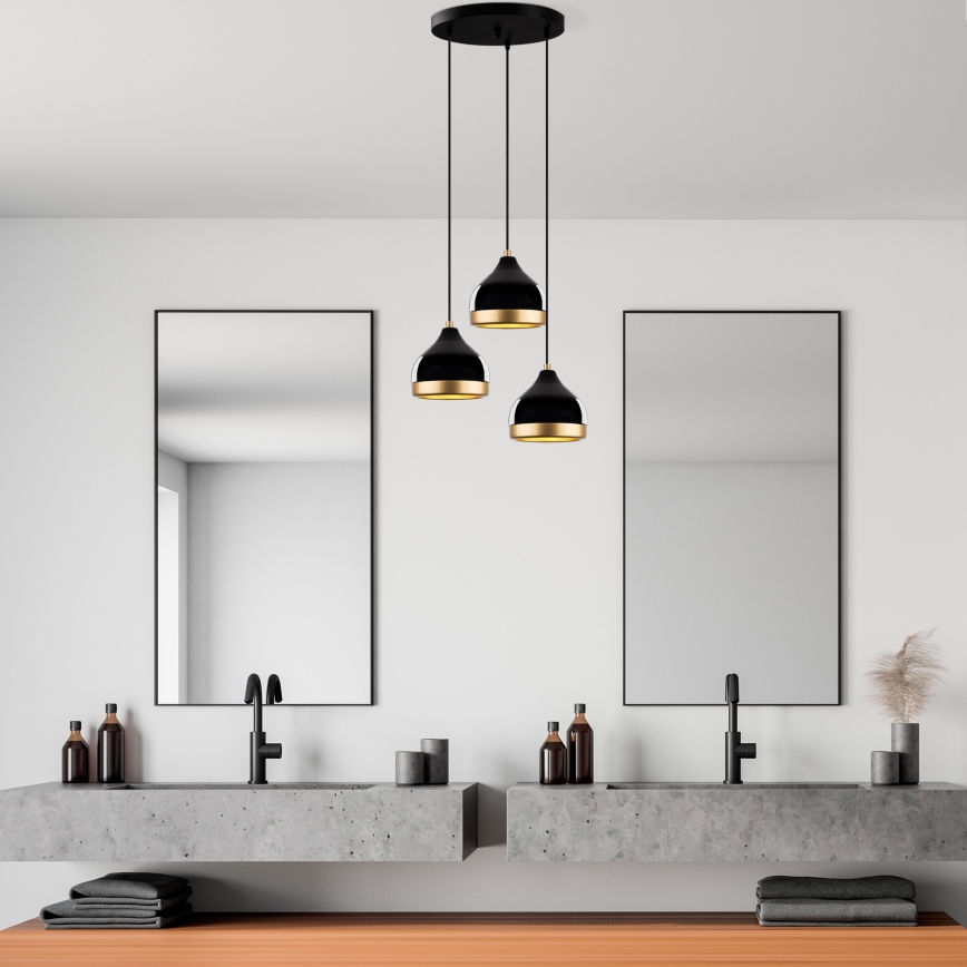 Luster na lanku YILDO 3xE27/40W/230V čierna/zlatá