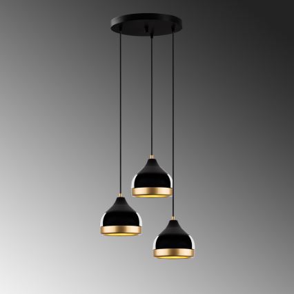 Luster na lanku YILDO 3xE27/40W/230V čierna/zlatá