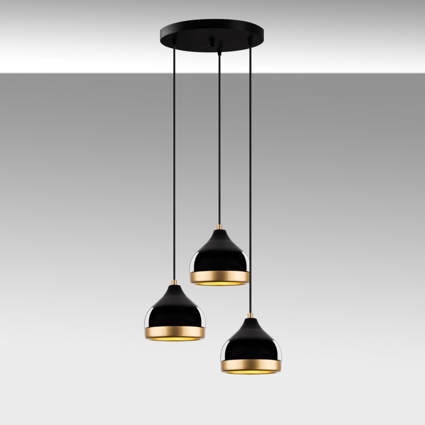 Luster na lanku YILDO 3xE27/40W/230V čierna/zlatá