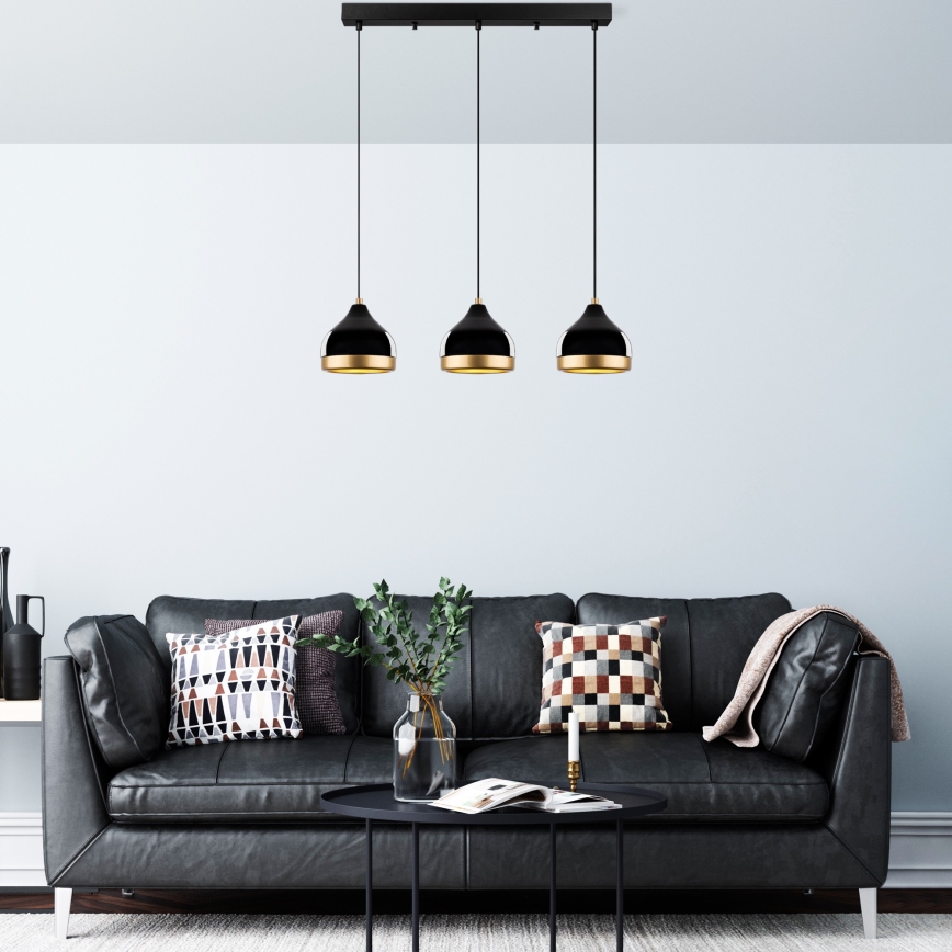 Luster na lanku YILDO 3xE27/40W/230V čierna/zlatá