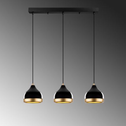 Luster na lanku YILDO 3xE27/40W/230V čierna/zlatá