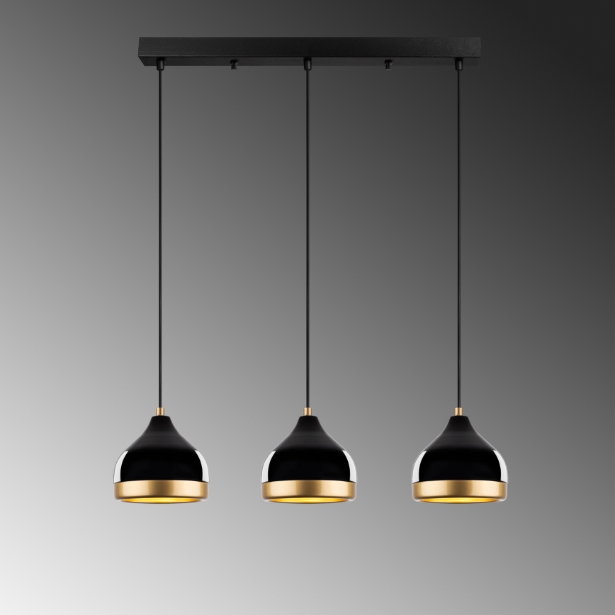 Luster na lanku YILDO 3xE27/40W/230V čierna/zlatá
