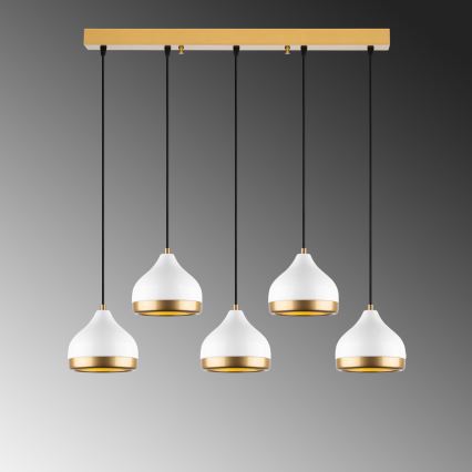 Luster na lanku YILDO 5xE27/40W/230V biela/zlatá