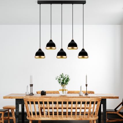 Luster na lanku YILDO 5xE27/40W/230V čierna/zlatá