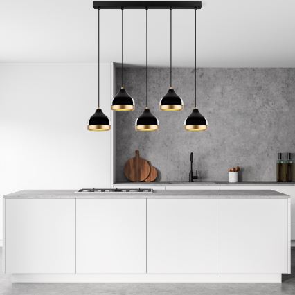 Luster na lanku YILDO 5xE27/40W/230V čierna/zlatá