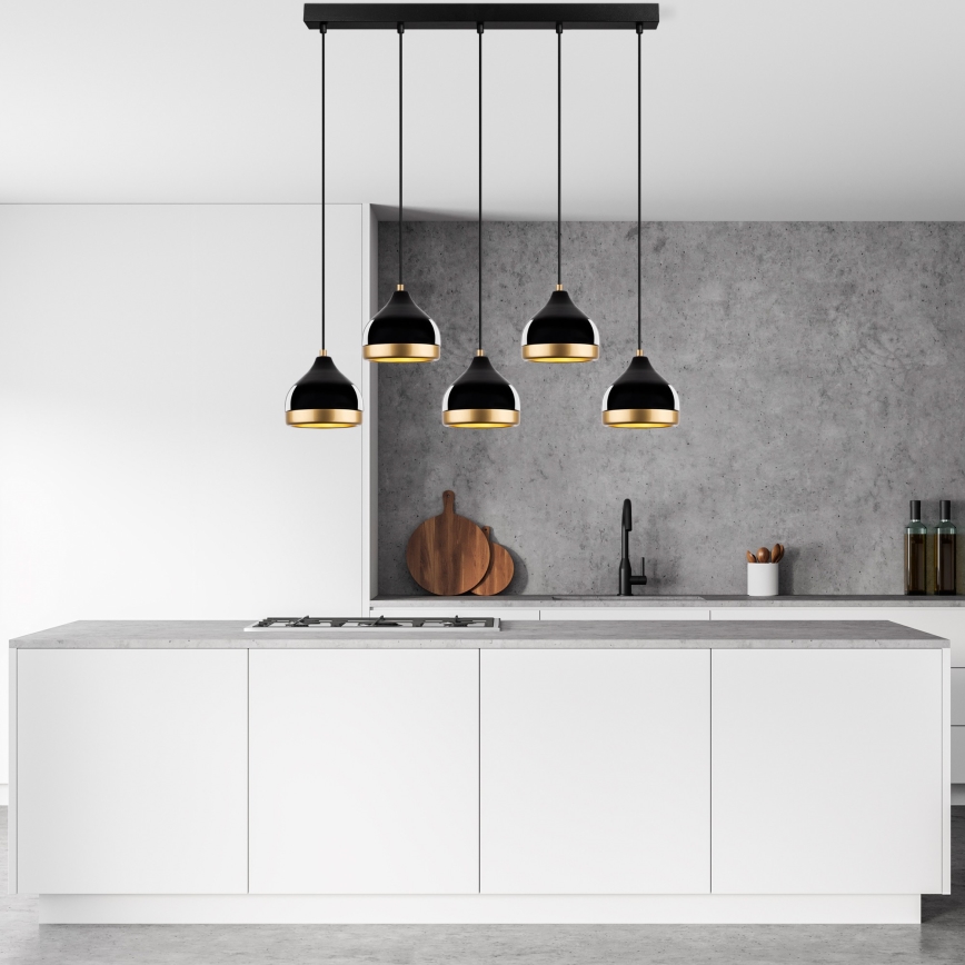 Luster na lanku YILDO 5xE27/40W/230V čierna/zlatá