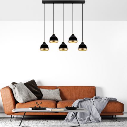 Luster na lanku YILDO 5xE27/40W/230V čierna/zlatá