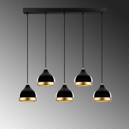 Luster na lanku YILDO 5xE27/40W/230V čierna/zlatá