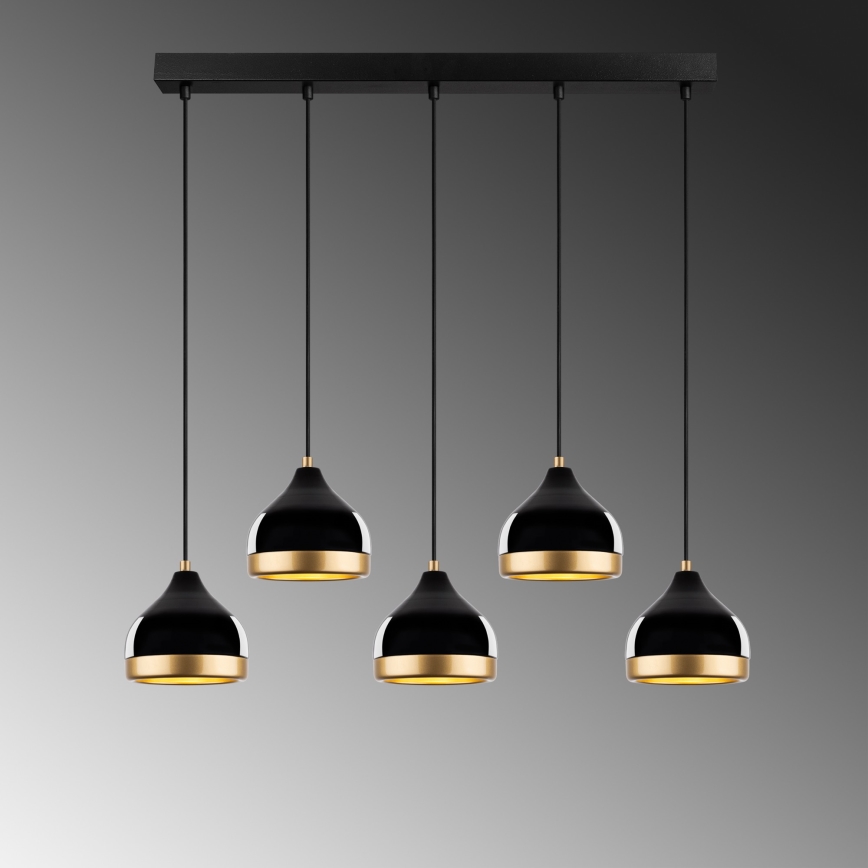 Luster na lanku YILDO 5xE27/40W/230V čierna/zlatá