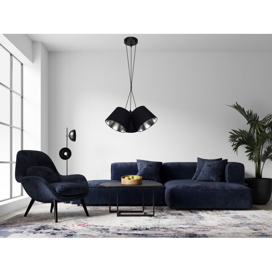 Luster na lanku ZOMA 3xE27/60W/260V čierna/lesklý chróm