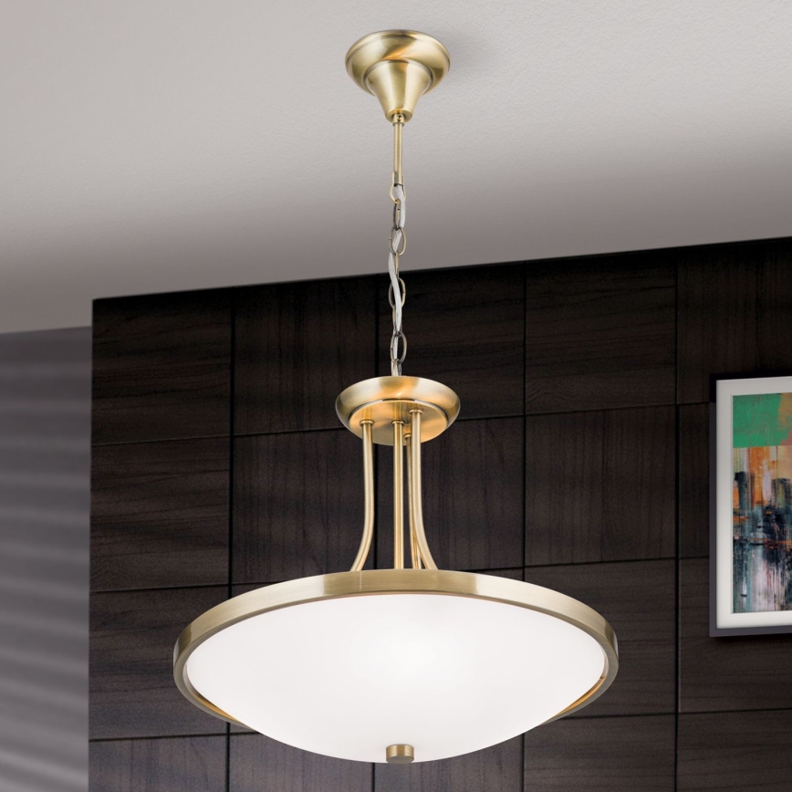 Luster na reťazi AIDA 3xE27/60W/230V pr. 39,5 cm mosadz