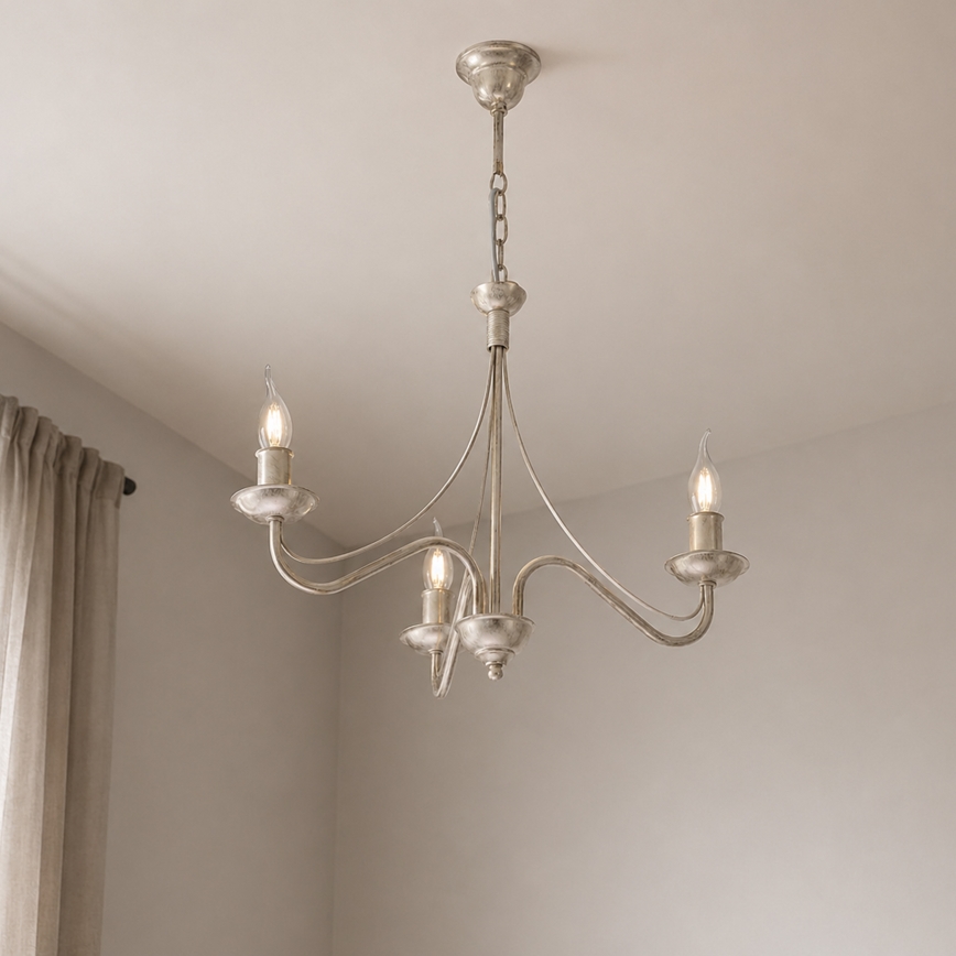 Luster na reťazi ANTON 3xE14/60W/230V biela patina