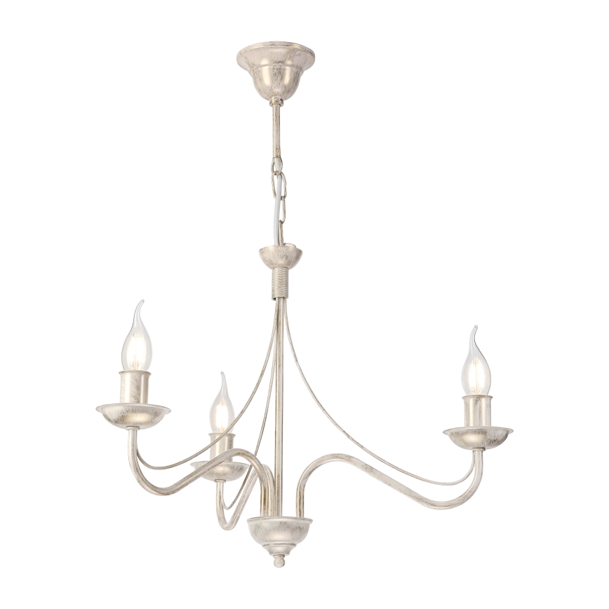 Luster na reťazi ANTON 3xE14/60W/230V biela patina