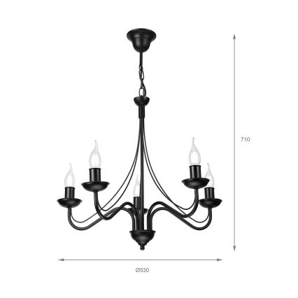 Luster na reťazi ANTON 5xE14/15W/230V čierny
