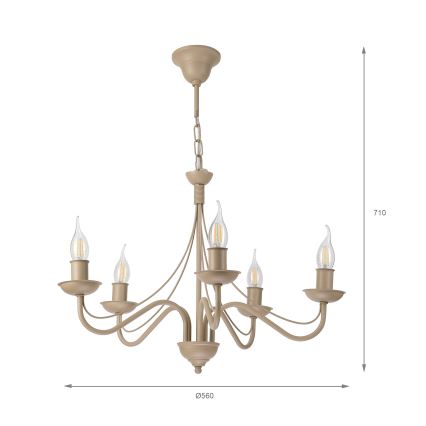 Luster na reťazi ANTON 5xE14/60W/230V béžová
